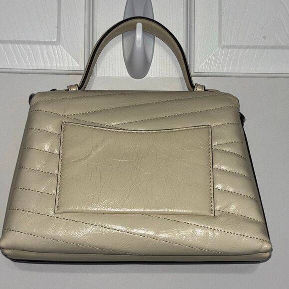 New Tory Burch Kira Chevron leather satchel bag purse crossbody winter white - Picture 8 of 14